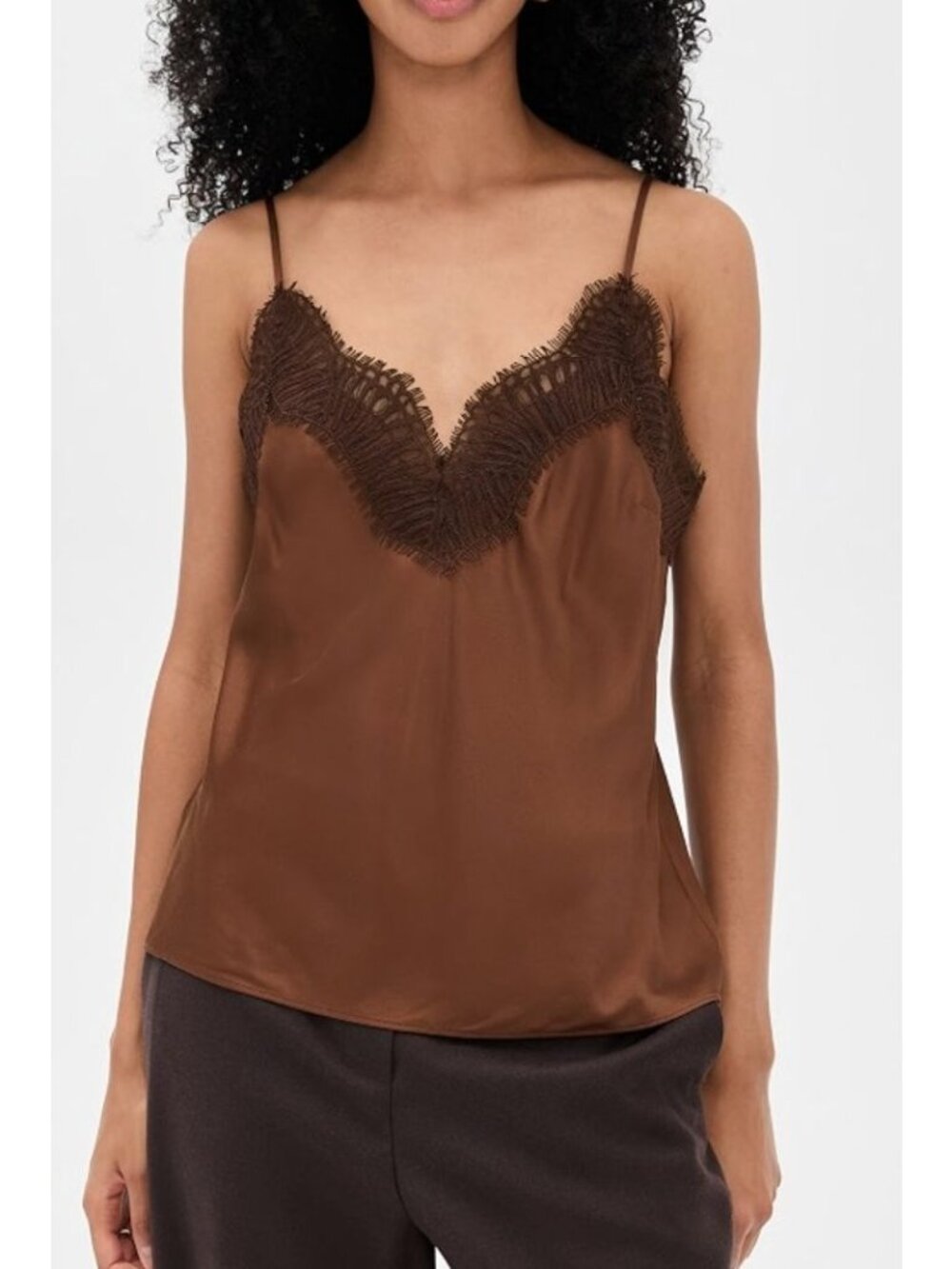 NWT A.L.C. Presley Lace Trim Satin Cami Top Brunette/Chocolate Size XS
